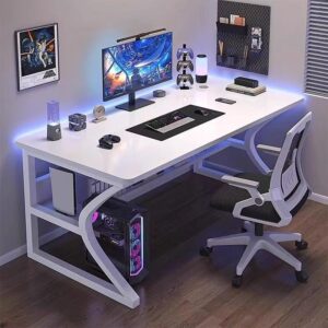 White gaming desk setup